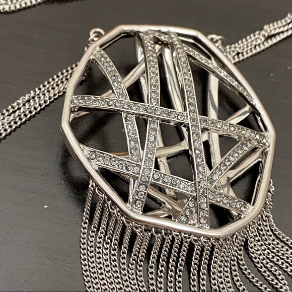 Vintage Vera Wang Simply Vera Rhinestones Silver-tone Fringe Chain Long Necklace - Picture 12 of 14